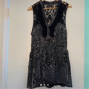 black and white romper with lace detailing